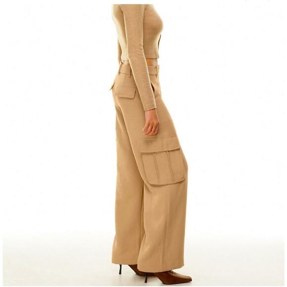 Wilfred Free Pants Sz 10 Khaki Aritzia Picture Cargo Wide Leg High Rise Stretchy - Picture 1 of 12